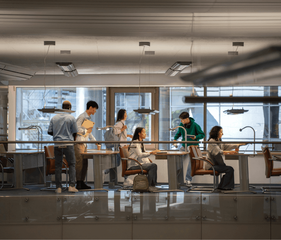 Students at the library