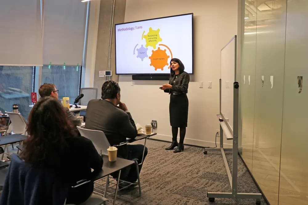 Researcher sharing presentation that says "Methodology"